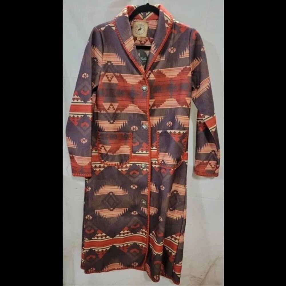 Fashion Express Long Aztec Print Jacket sz Med